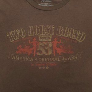 Levis Two Horse Brand T Shirt Size XXL Logo Graphic Brown Short Sleeve Cotton